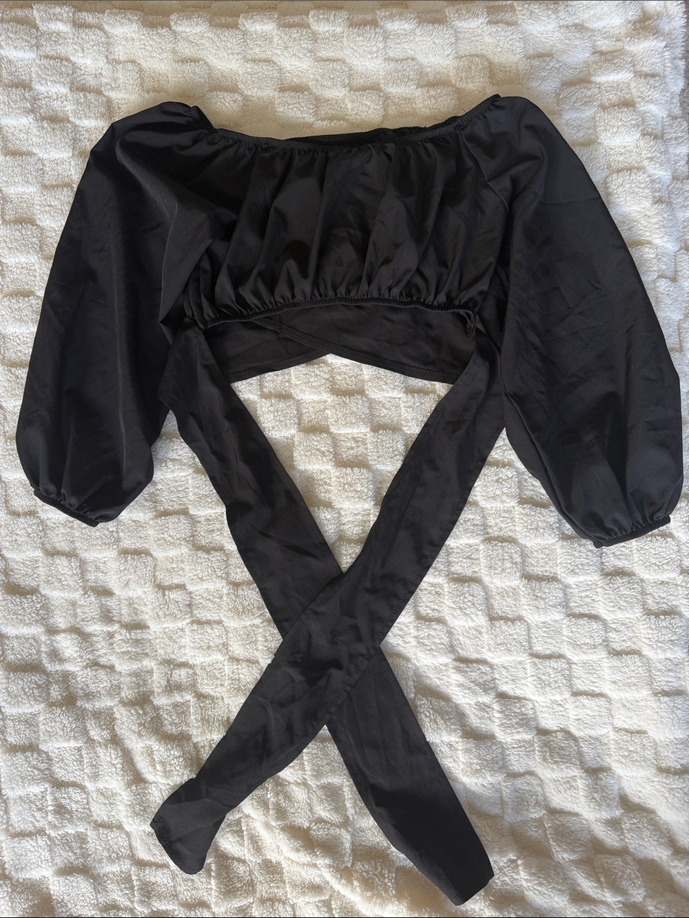 Black Off-Shoulder Tie-Back Crop Top